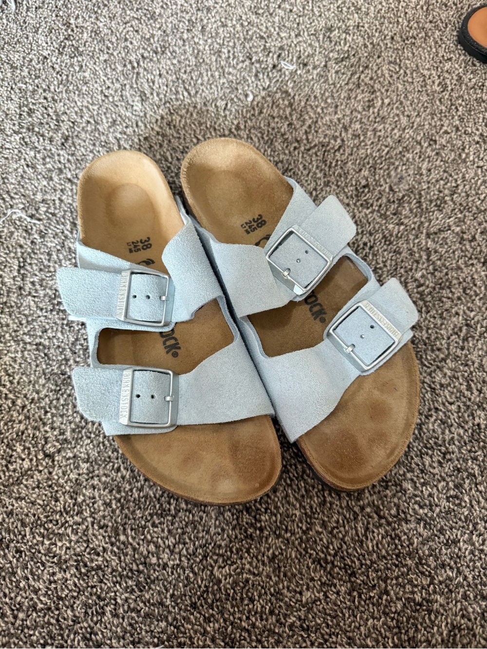 Birkenstock Pale Blue Double-Buckle Suede Sandals